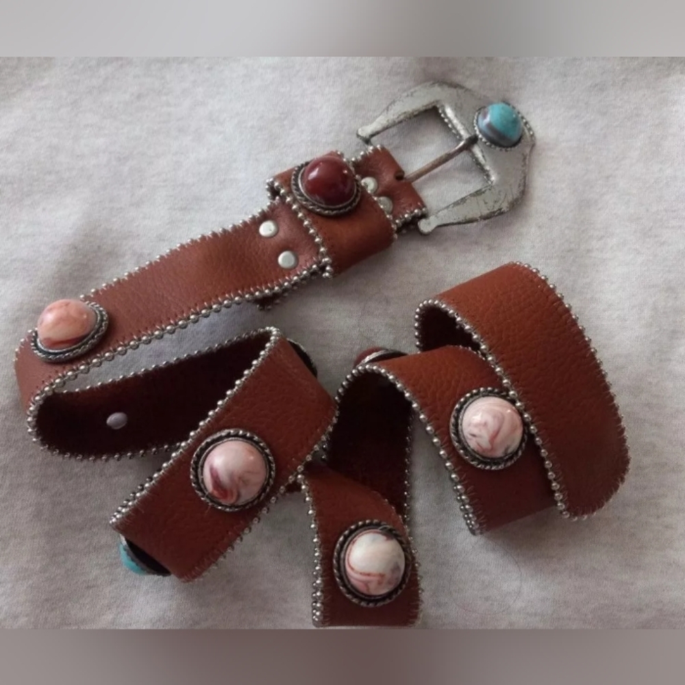 Leatherock USA Studded Faux Stone Leather Belt